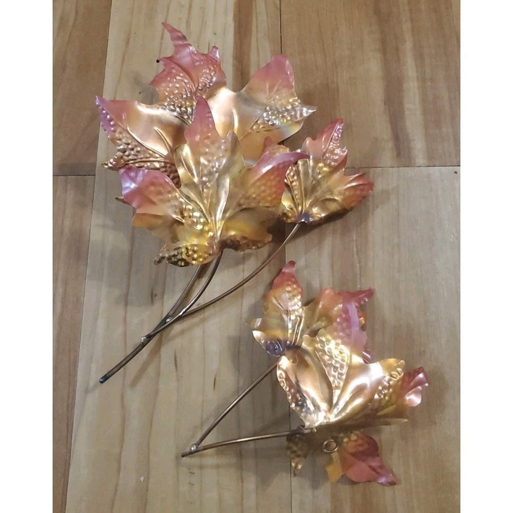 Vintage Metalβ Leaf Sculptures Wall Decor Art Fall Colors Textured Set Of 2